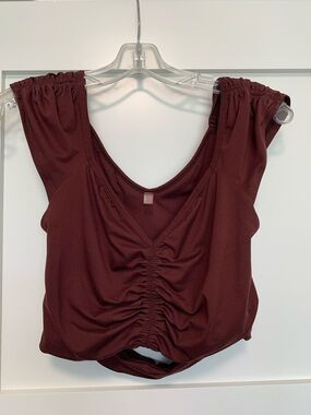 FP Movement by Free People Burgundy Ruched V-Neck Crop Top